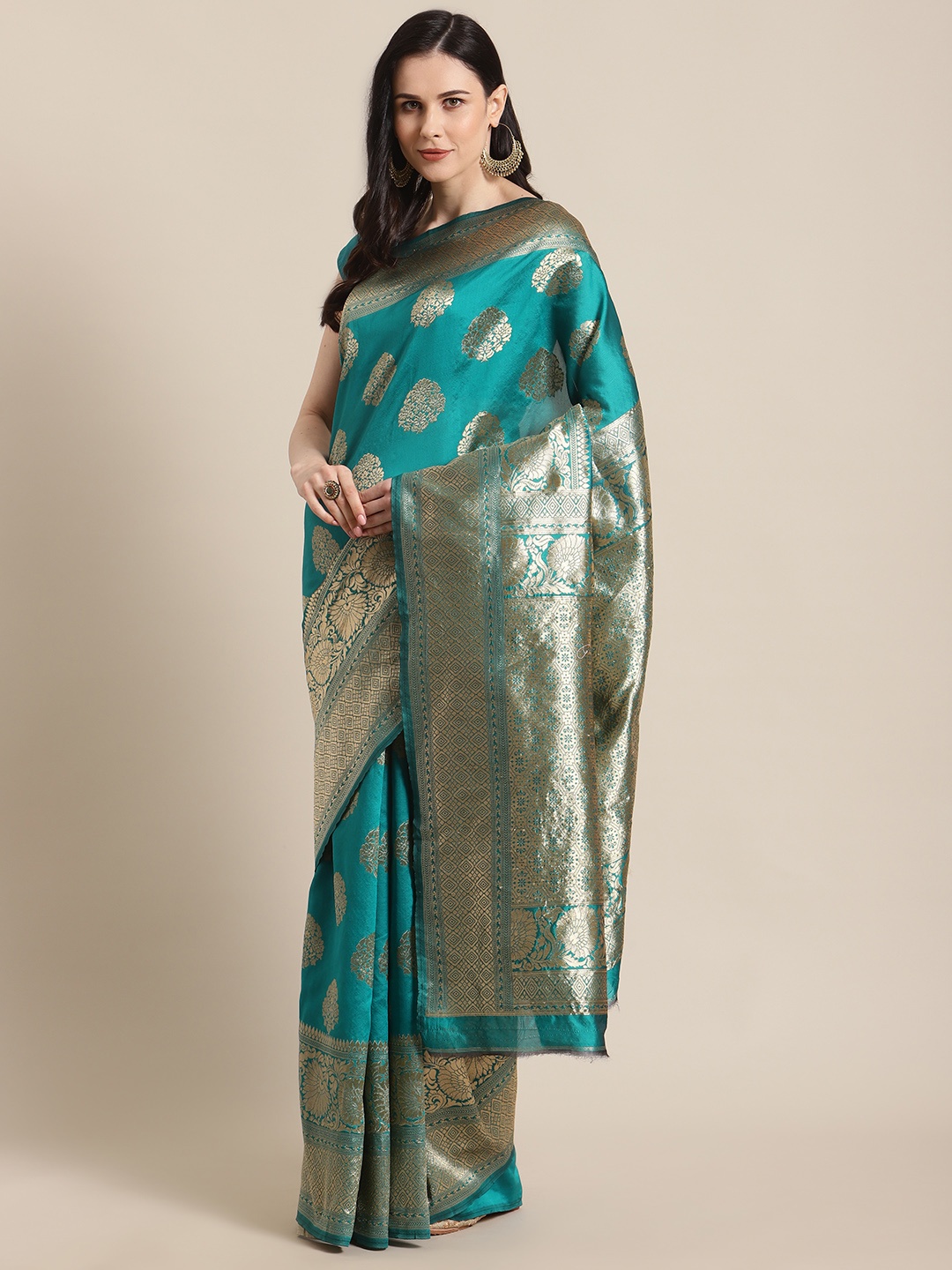

Mitera Teal Green & Golden Woven Design Banarasi Saree