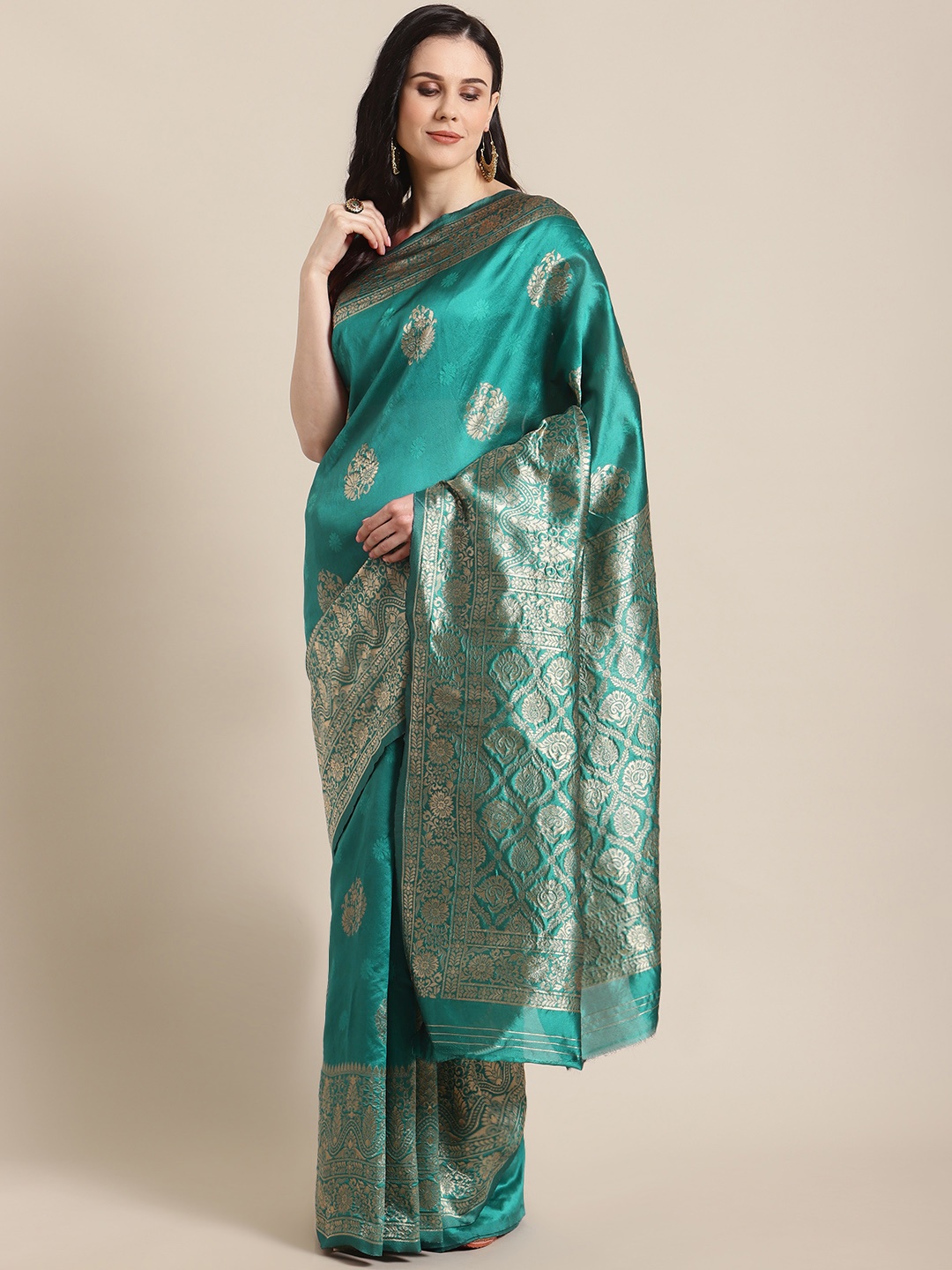 

Mitera Teal Green & Golden Woven Design Banarasi Saree