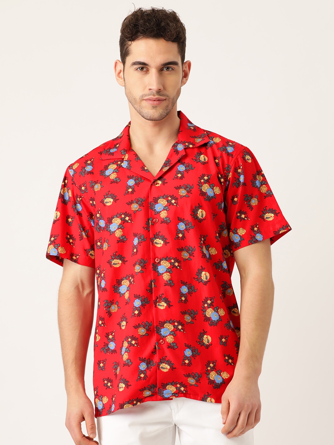 

Hancock Men Red & Green Regular Fit Floral Printed Pure Cotton Casual Shirt
