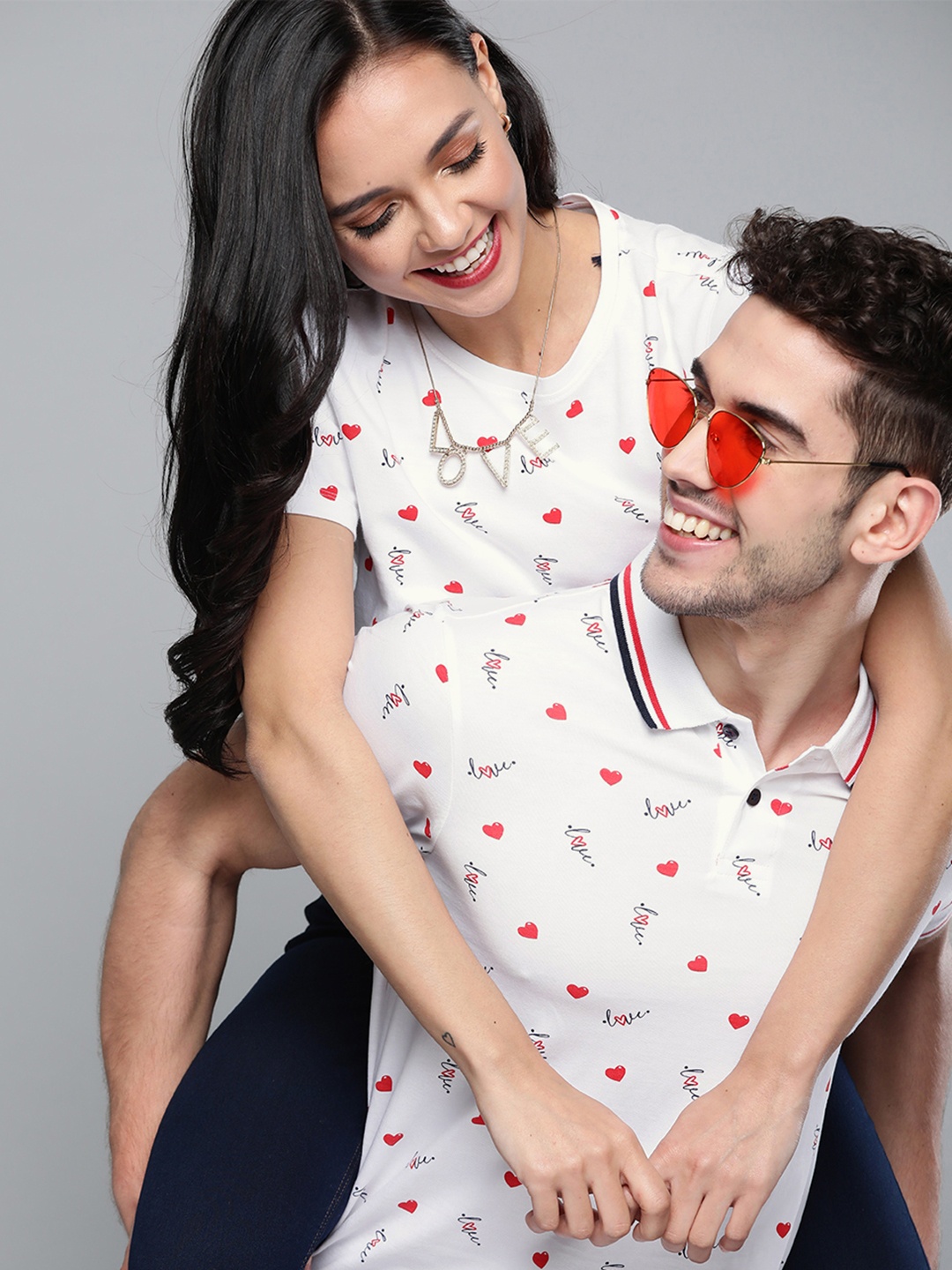 

Mast & Harbour White & Red Pure Cotton Heart Print Top & Mask