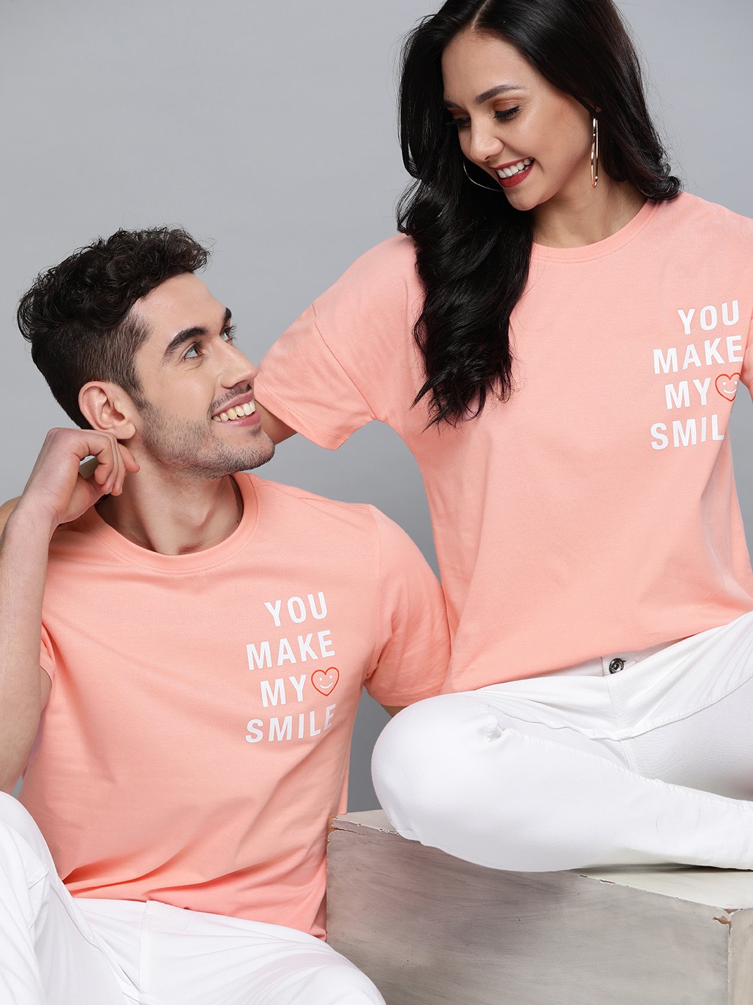 

Mast & Harbour Women Peach-Coloured White Pure Cotton Printed T-shirt