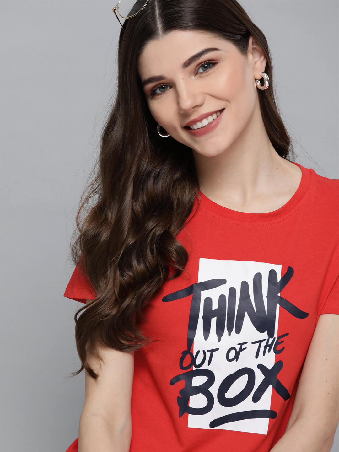 

Mast & Harbour Women Red & White Printed Cotton Round Neck T-shirt