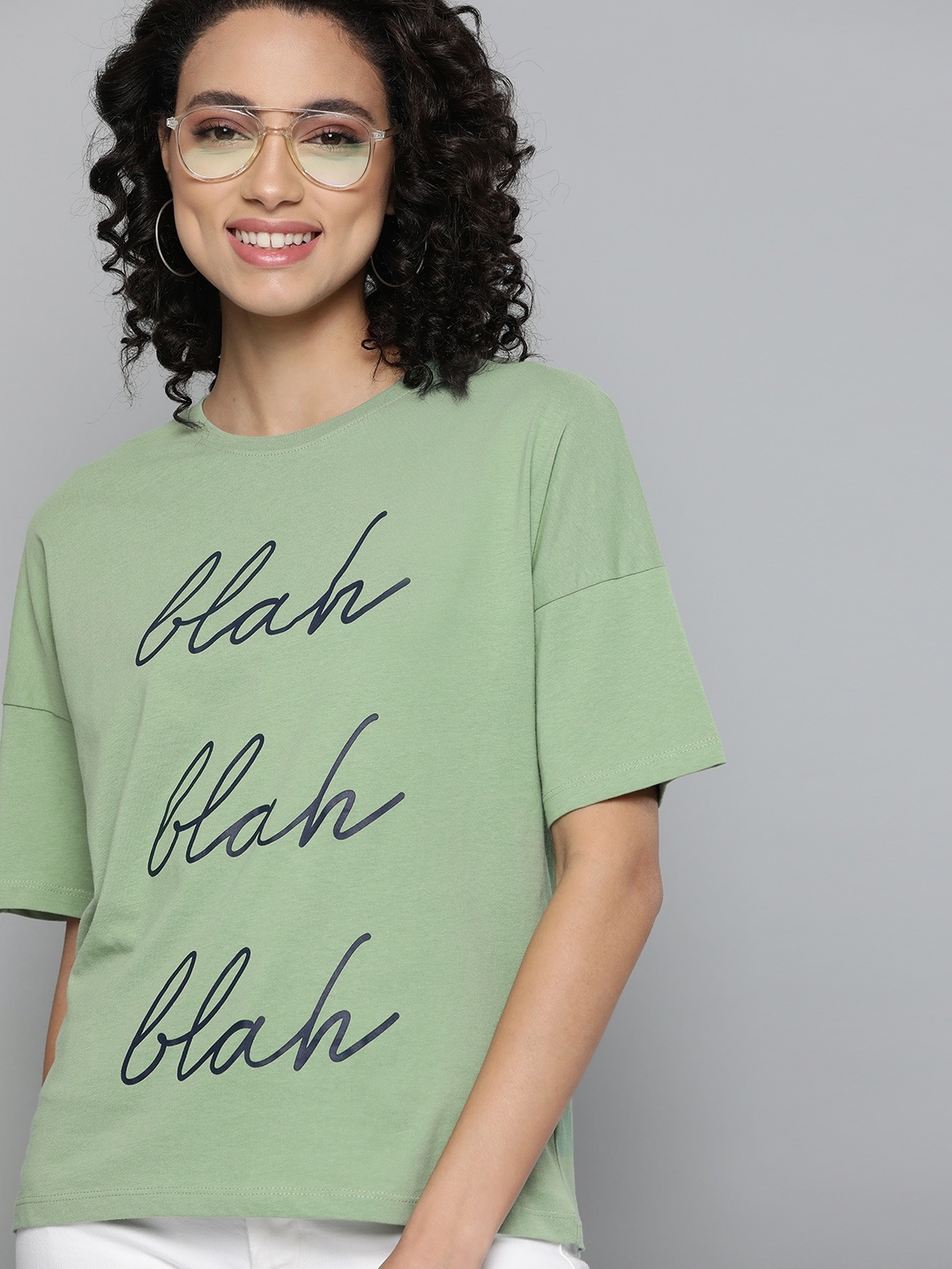 

Mast & Harbour Women Green Printed Pure Cotton Round Neck T-shirt