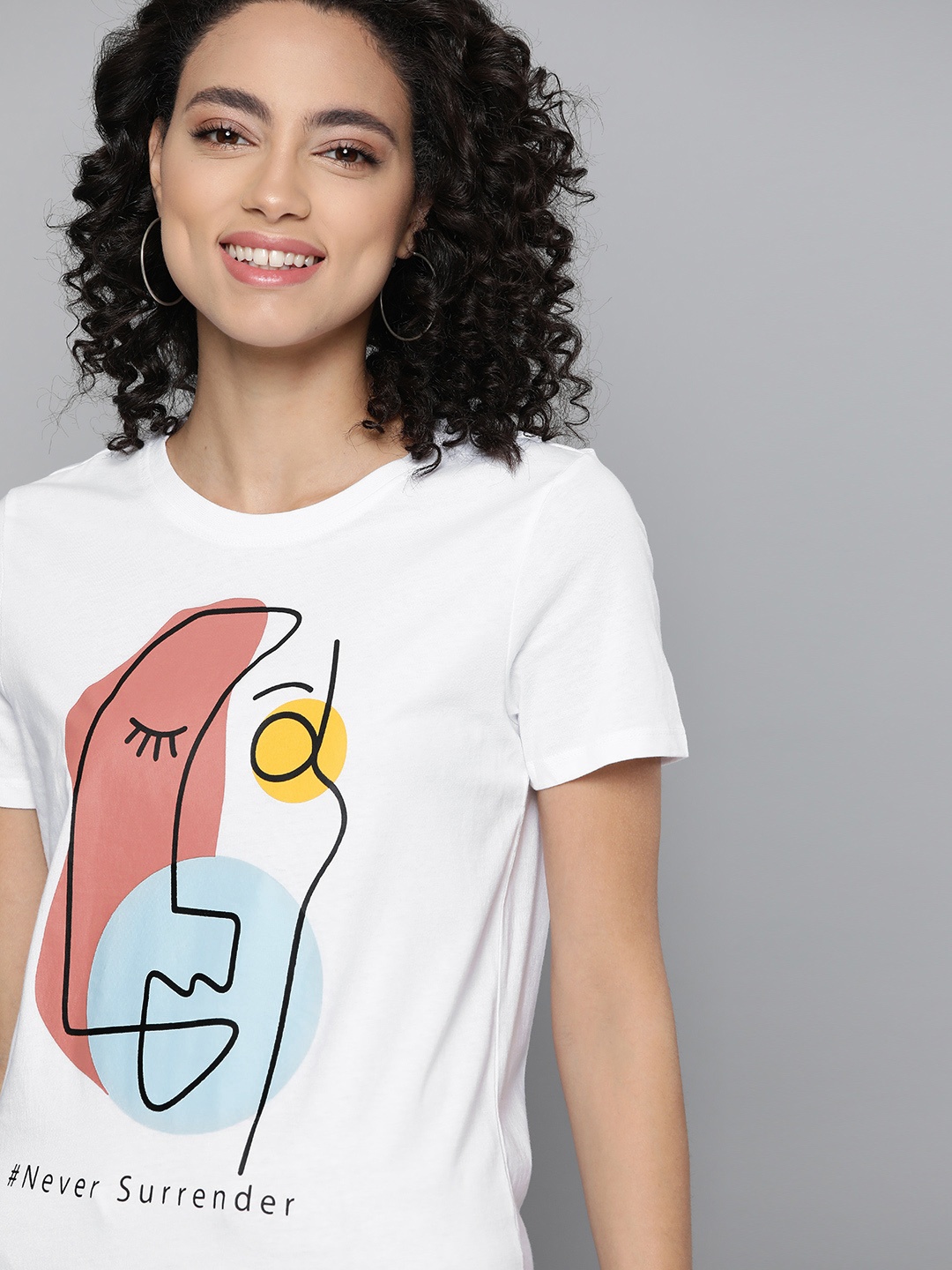 

Mast & Harbour Women White Printed Pure Cotton Round Neck T-shirt