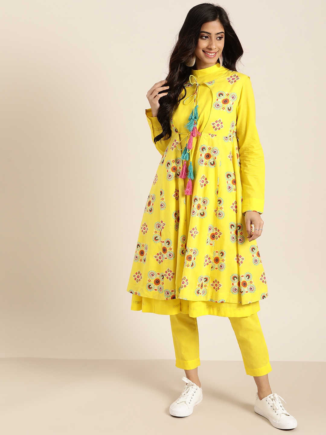 

Sangria Women Yellow Solid Layered Kurta with Trousers
