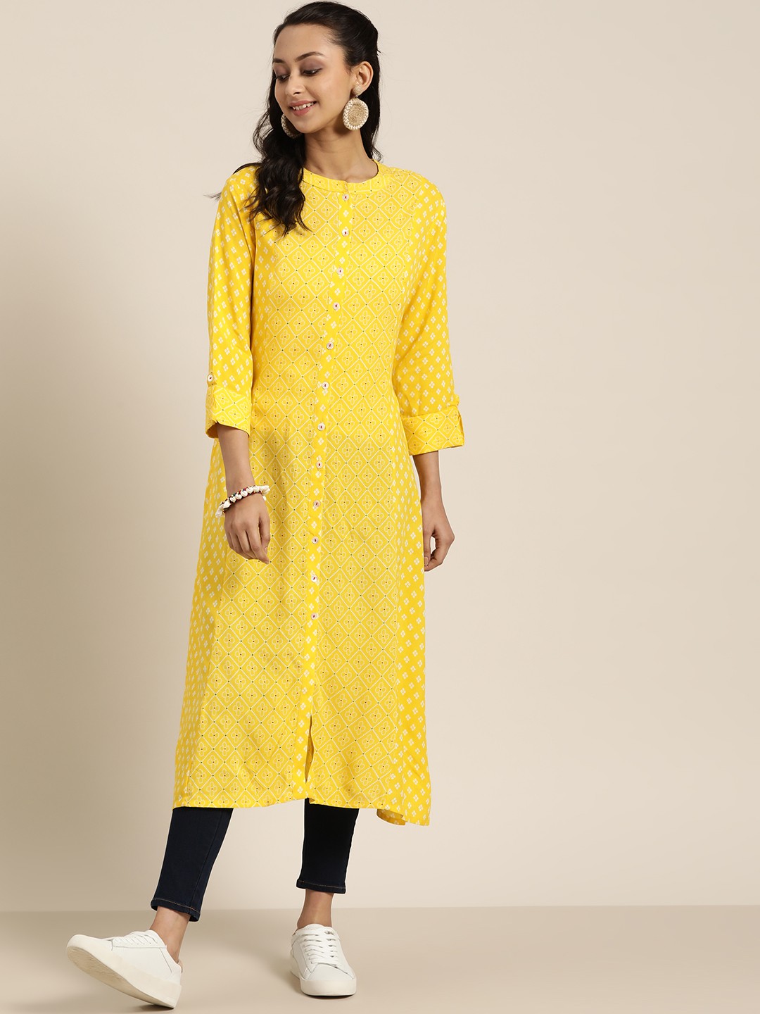 

Sangria Women Yellow & White Printed A-line Kurta