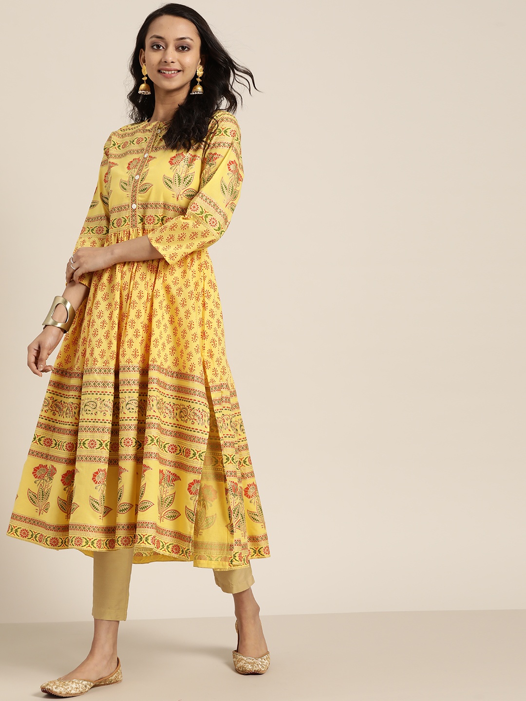

Sangria Women Yellow & Red Pure Cotton Printed A-Line Kurta