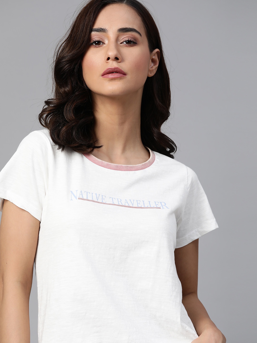 

The Roadster Lifestyle Co Women White Melange Solid Pure Cotton T-shirt