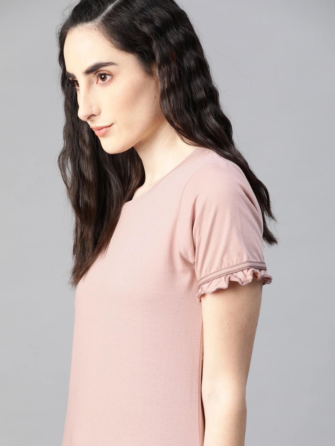 

The Roadster Lifestyle Co Women Dusty Pink Cotton Essential Regular Fit Solid Pure Cotton T-shirt