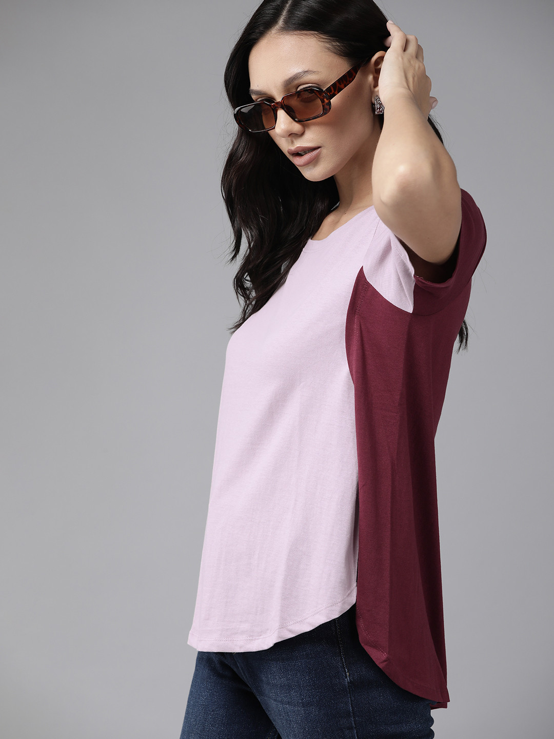 

The Roadster Lifestyle Co. Colourblocked Pure Cotton T-shirt, Mauve