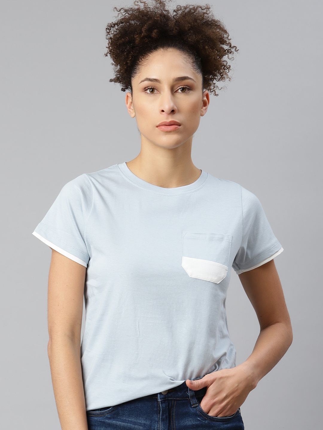 

The Roadster Lifestyle Co Women Blue Pure Cotton T-shirt