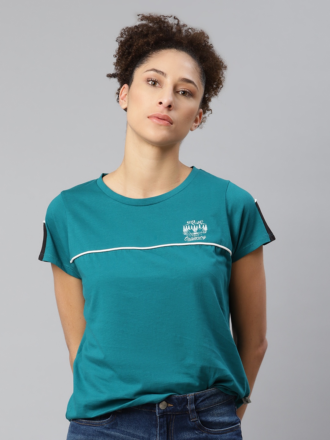

The Roadster Lifestyle Co Women Teal Blue Cotton T-shirt