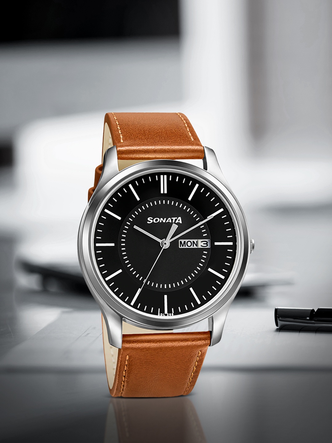 

Sonata Men Black Analogue Watch 77082SL08W