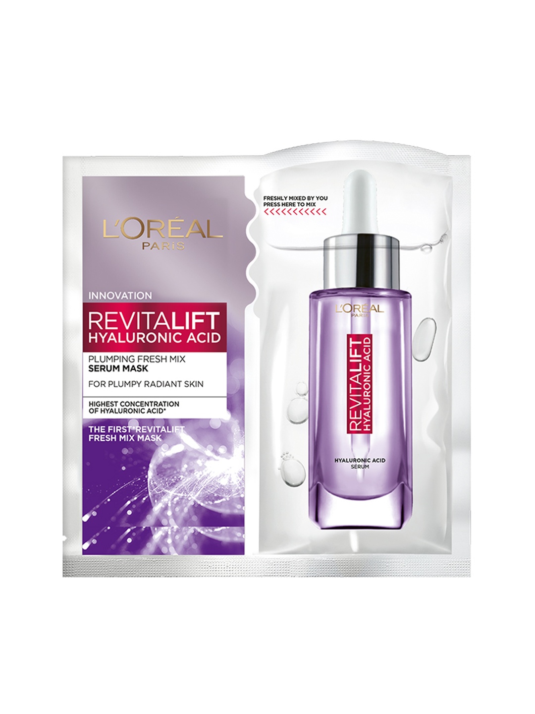 

LOreal Paris Revitalift Hyaluronic Acid Plumping Fresh Mix Serum Sheet Mask - 33g, White