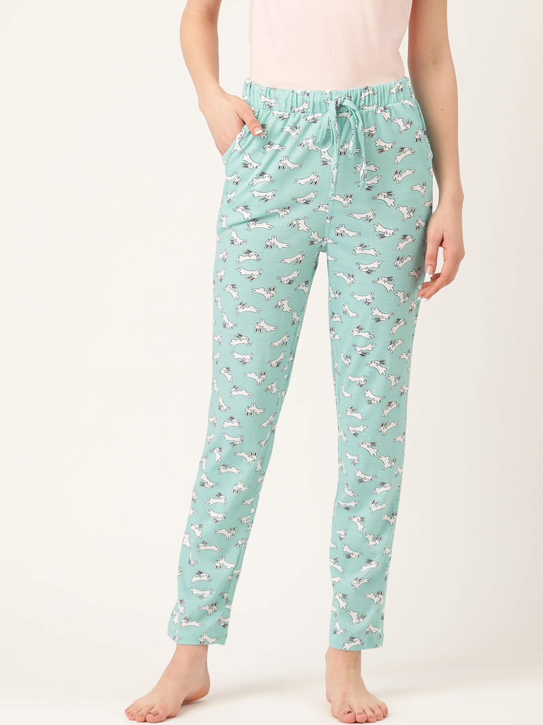 

Sweet Dreams Green & White Rabbit Printed Pure Cotton Lounge Pants