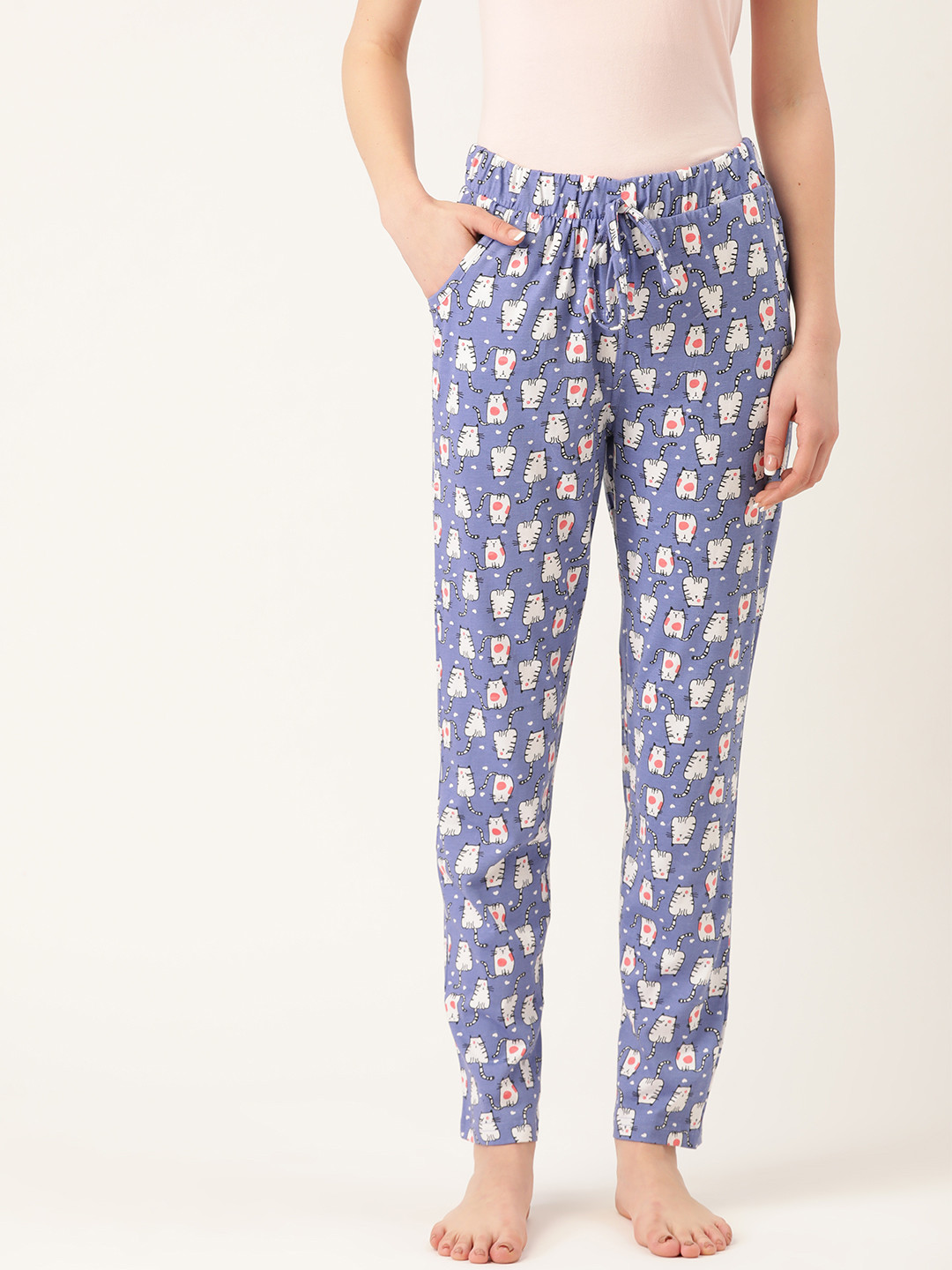 

Sweet Dreams Purple & White Cat Printed Pure Cotton Lounge Pants