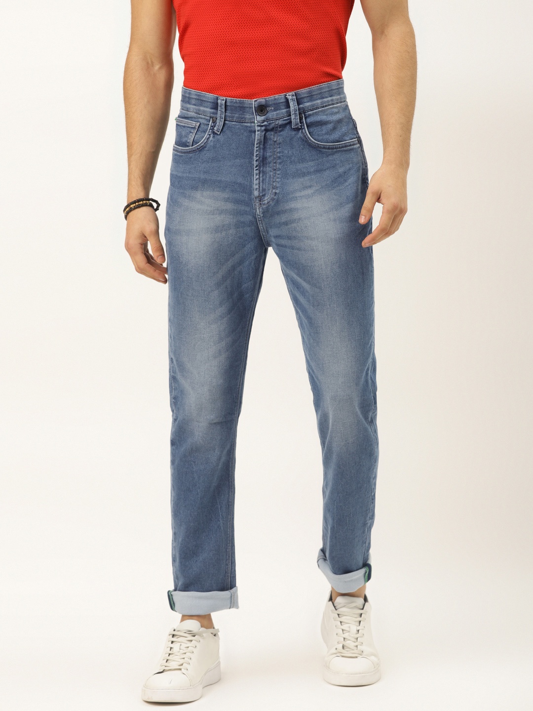 

United Colors of Benetton Men Blue Carrot Fit Mid-Rise Clean Look Stretchable Jeans