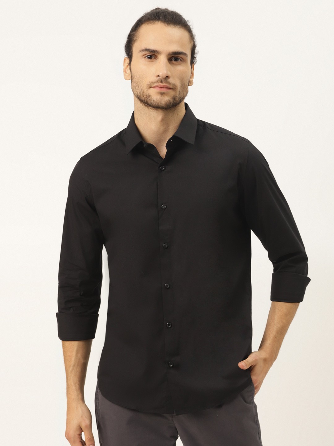 

United Colors of Benetton Men Black Slim Fit Solid Casual Shirt