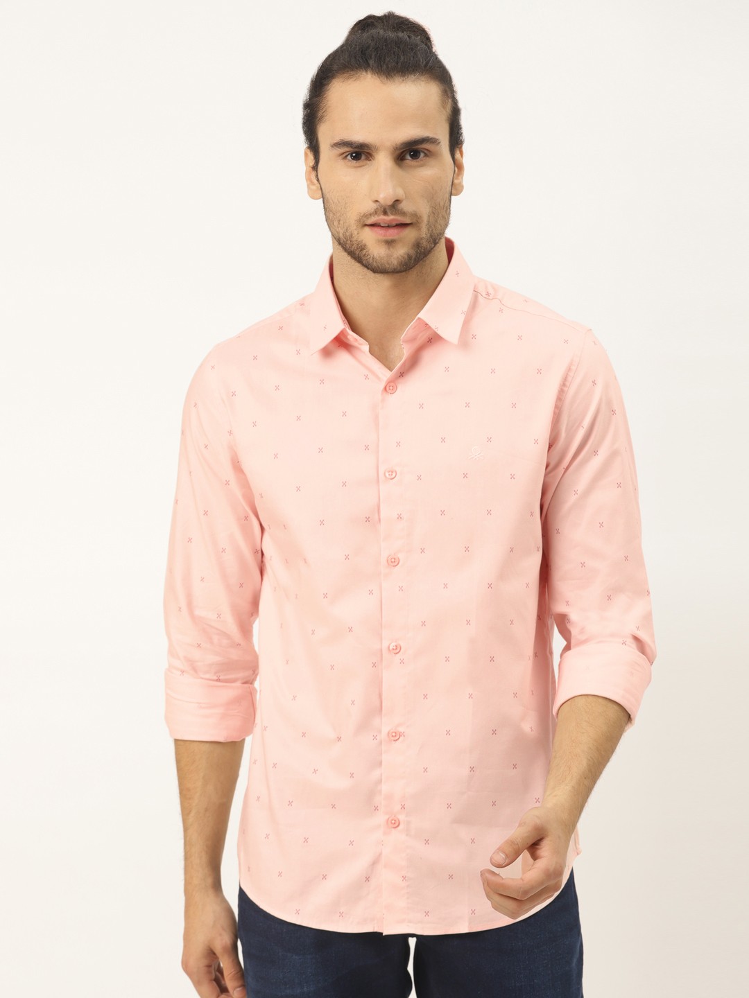

United Colors of Benetton Men Pink Slim Fit Printed Pure Cotton Casual Shirt