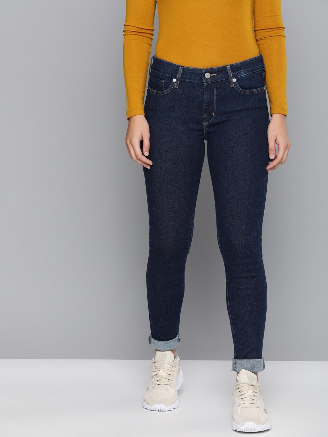 

Levis Women Navy Blue 711 Skinny Fit Mid-Rise Clean Look Sustainable Jeans