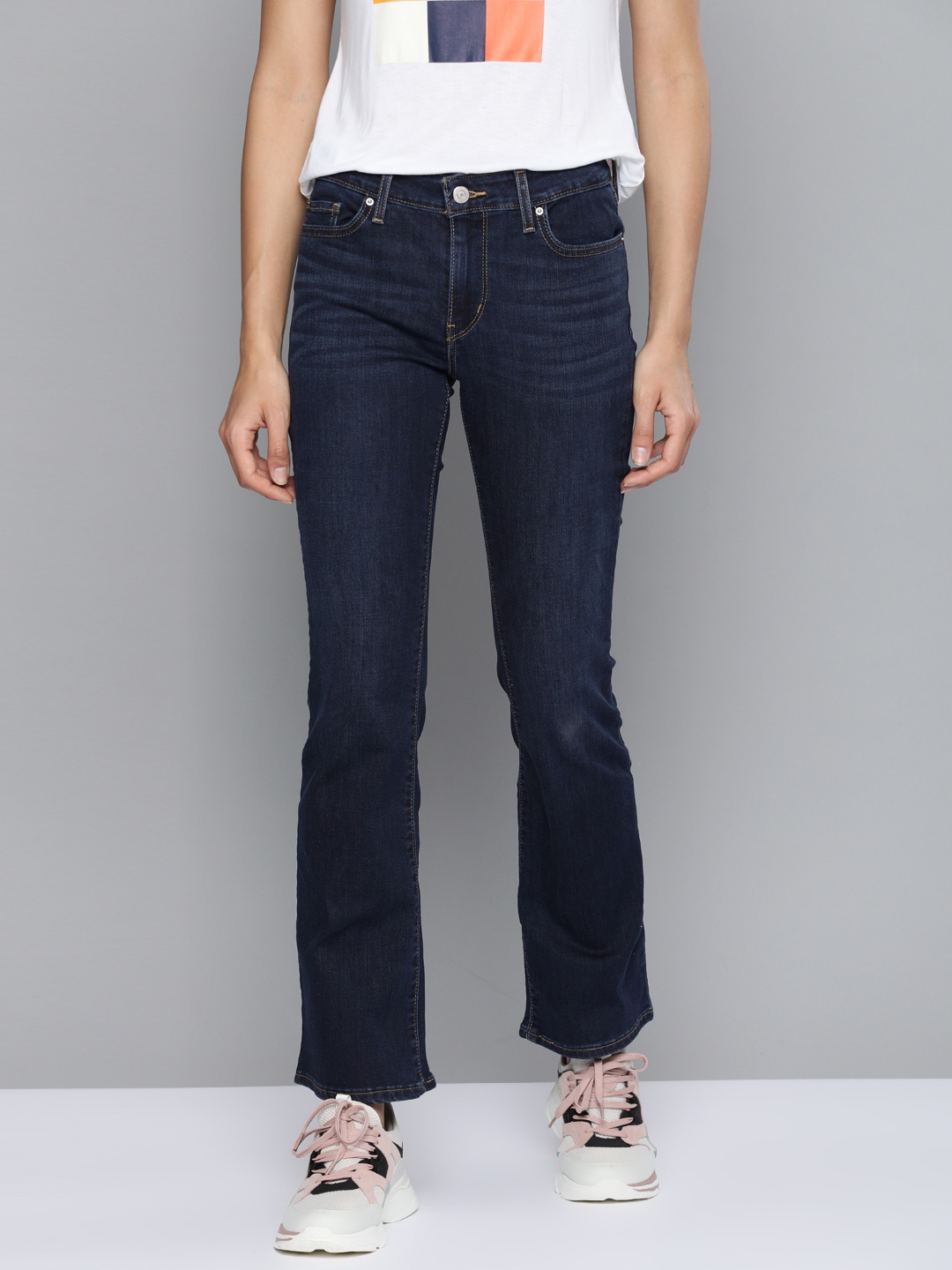 

Levis Women Blue 715 Bootcut Mid-Rise Clean Look Stretchable Waterless Sustainable Jeans