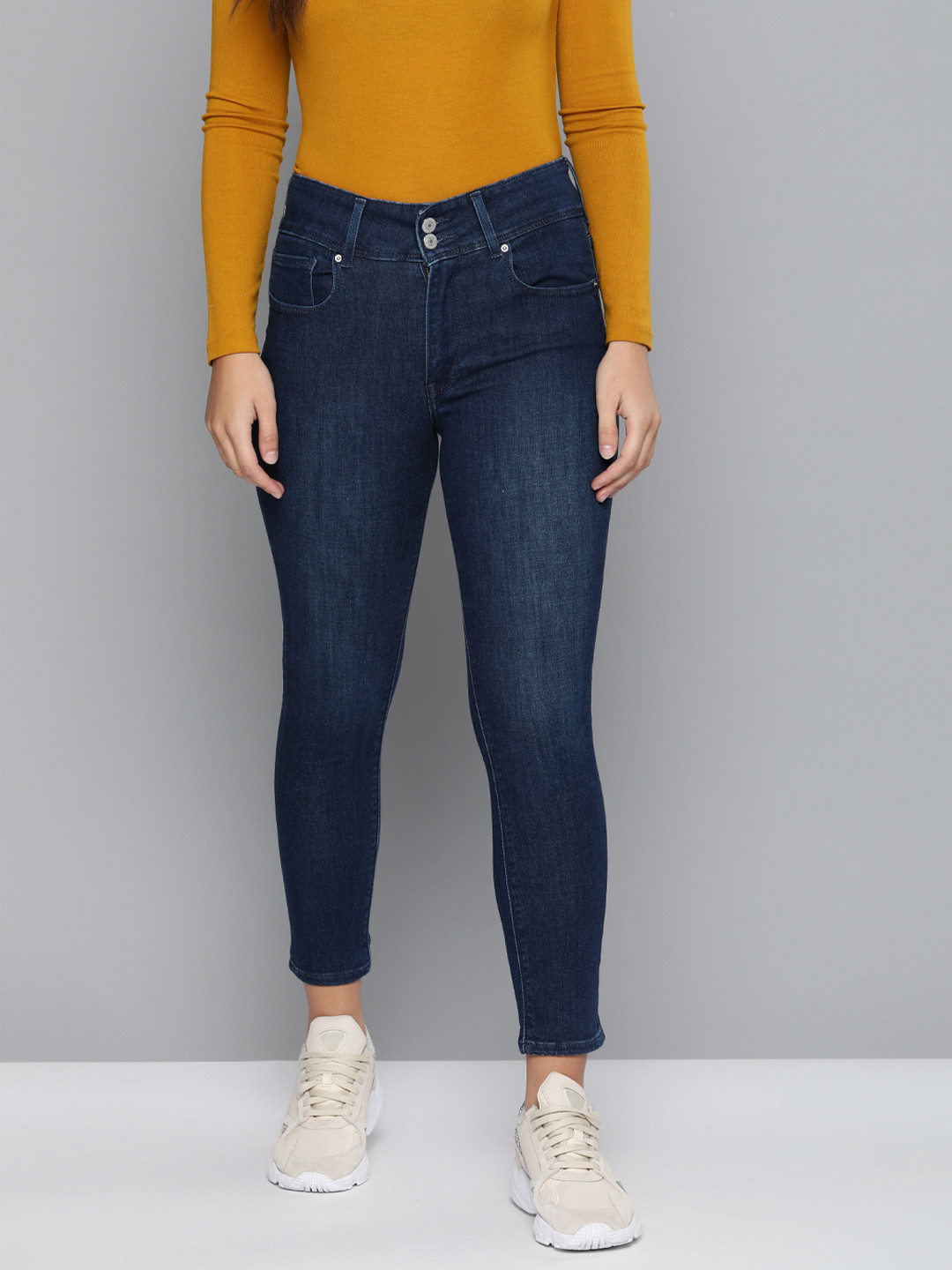 

Levis Women Navy Blue 721 Skinny Fit High-Rise Clean Look Stretchable Sustainable Jeans