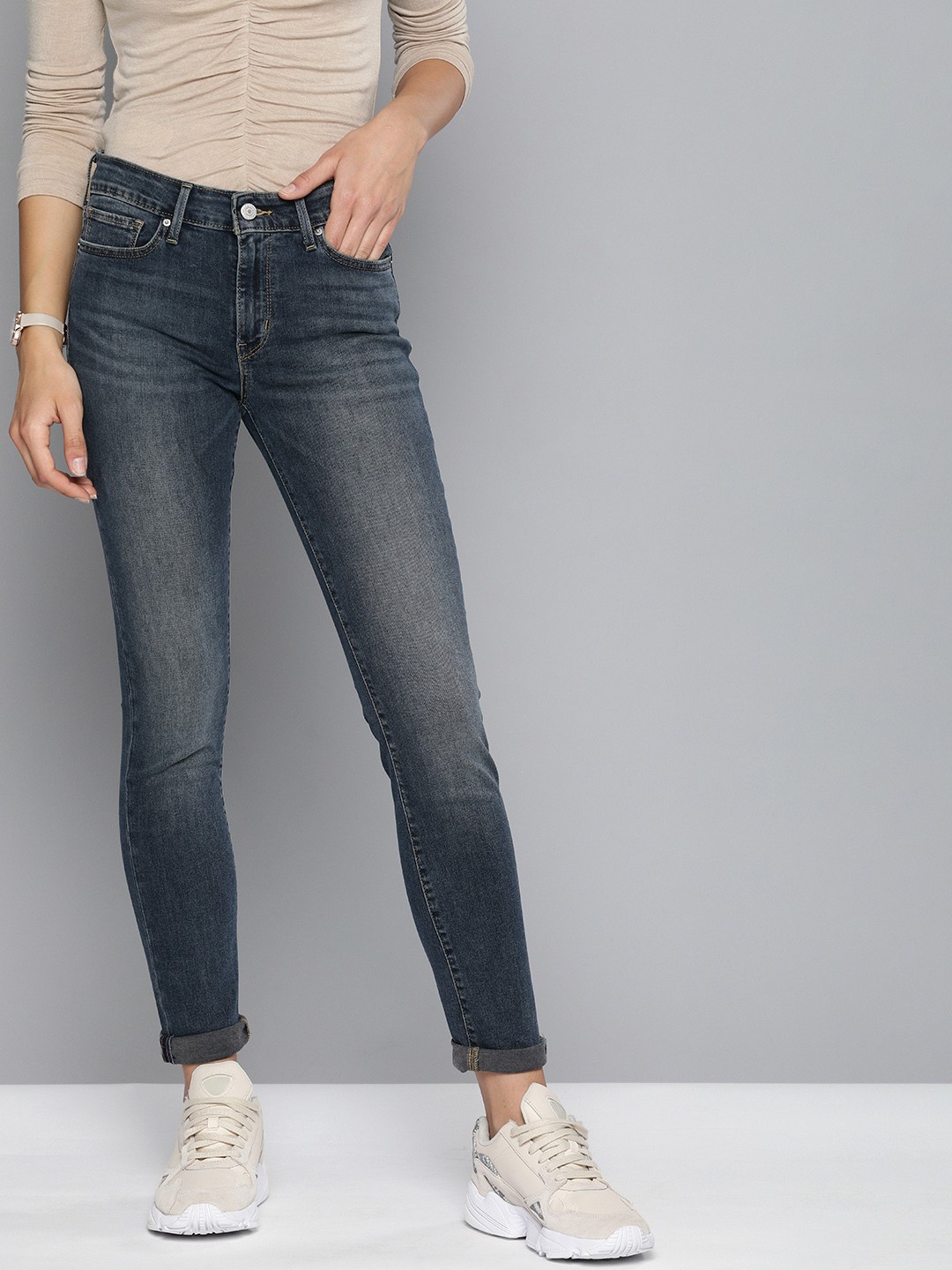 

Levis Women Blue 711 Skinny Fit Mid-Rise Clean Look Stretchable Sustainable Jeans