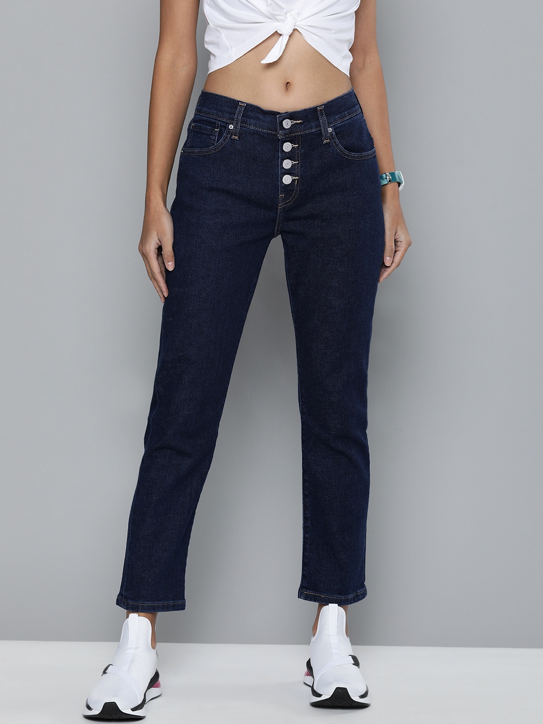 

Levis Women Blue Boyfriend Fit High-Rise Clean Look Sustainable Jeans