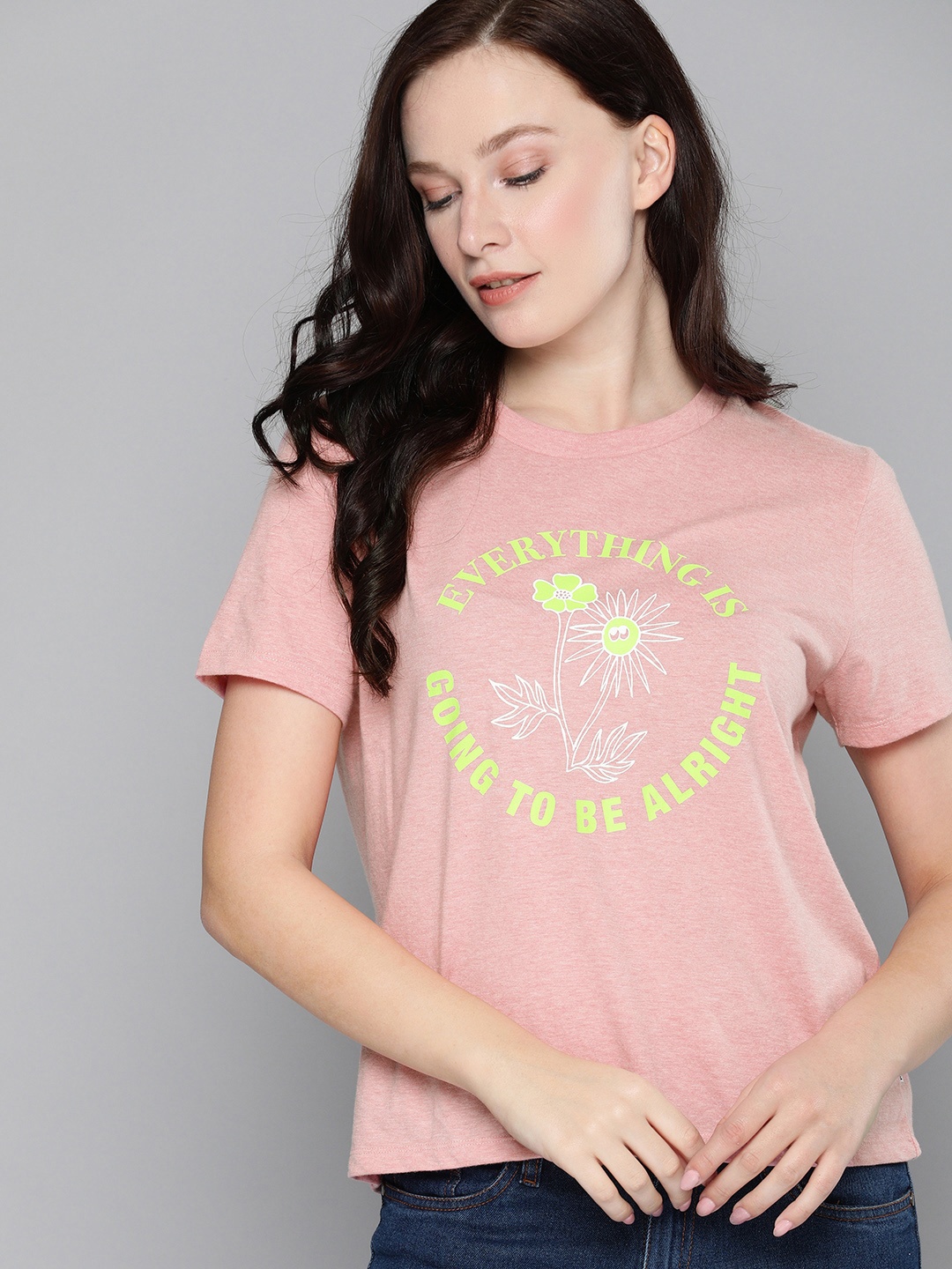 

Levis Women Pink Printed Round Neck T-shirt