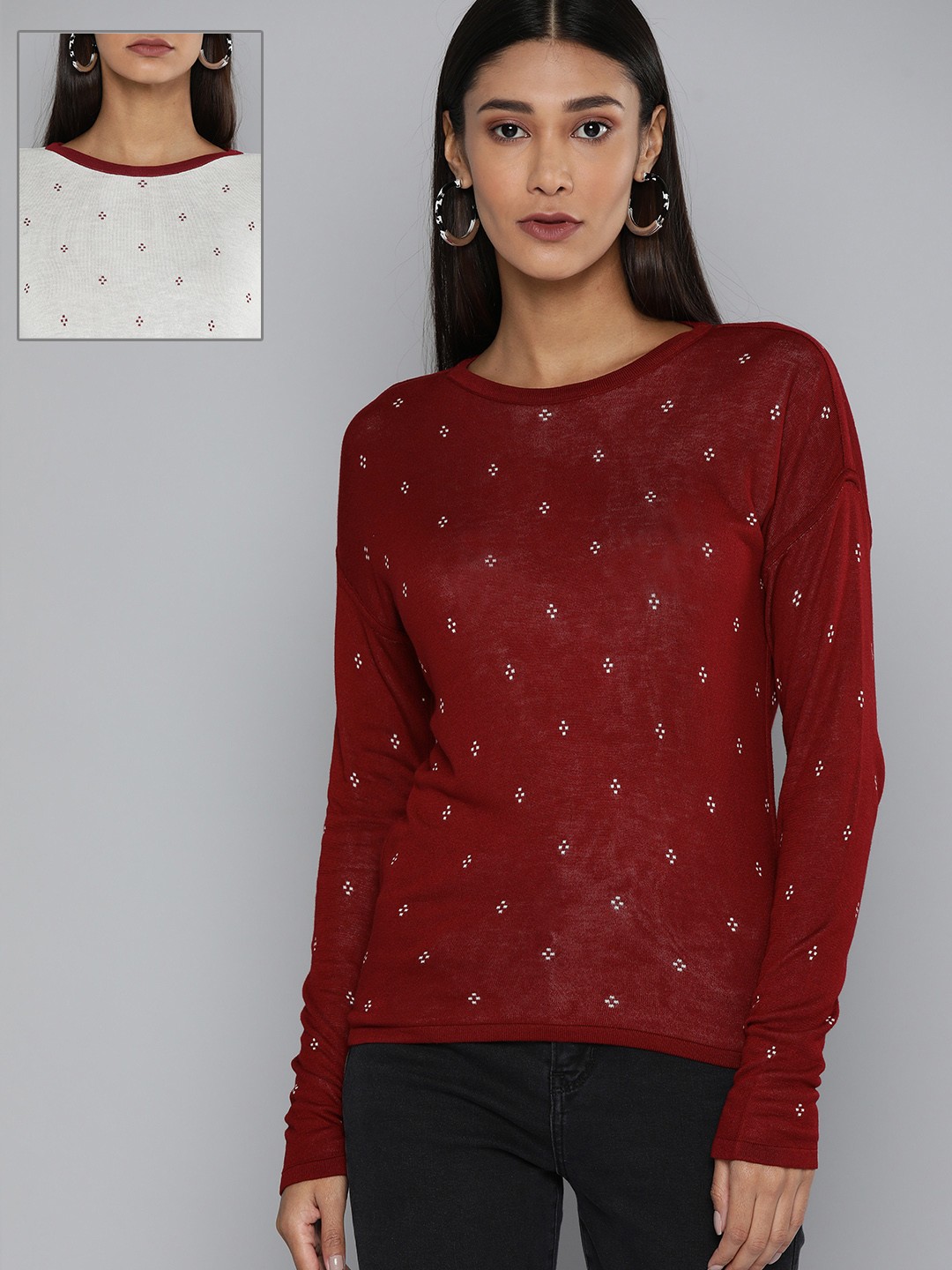 

Levis Women Maroon & White Printed Reversible T-shirt