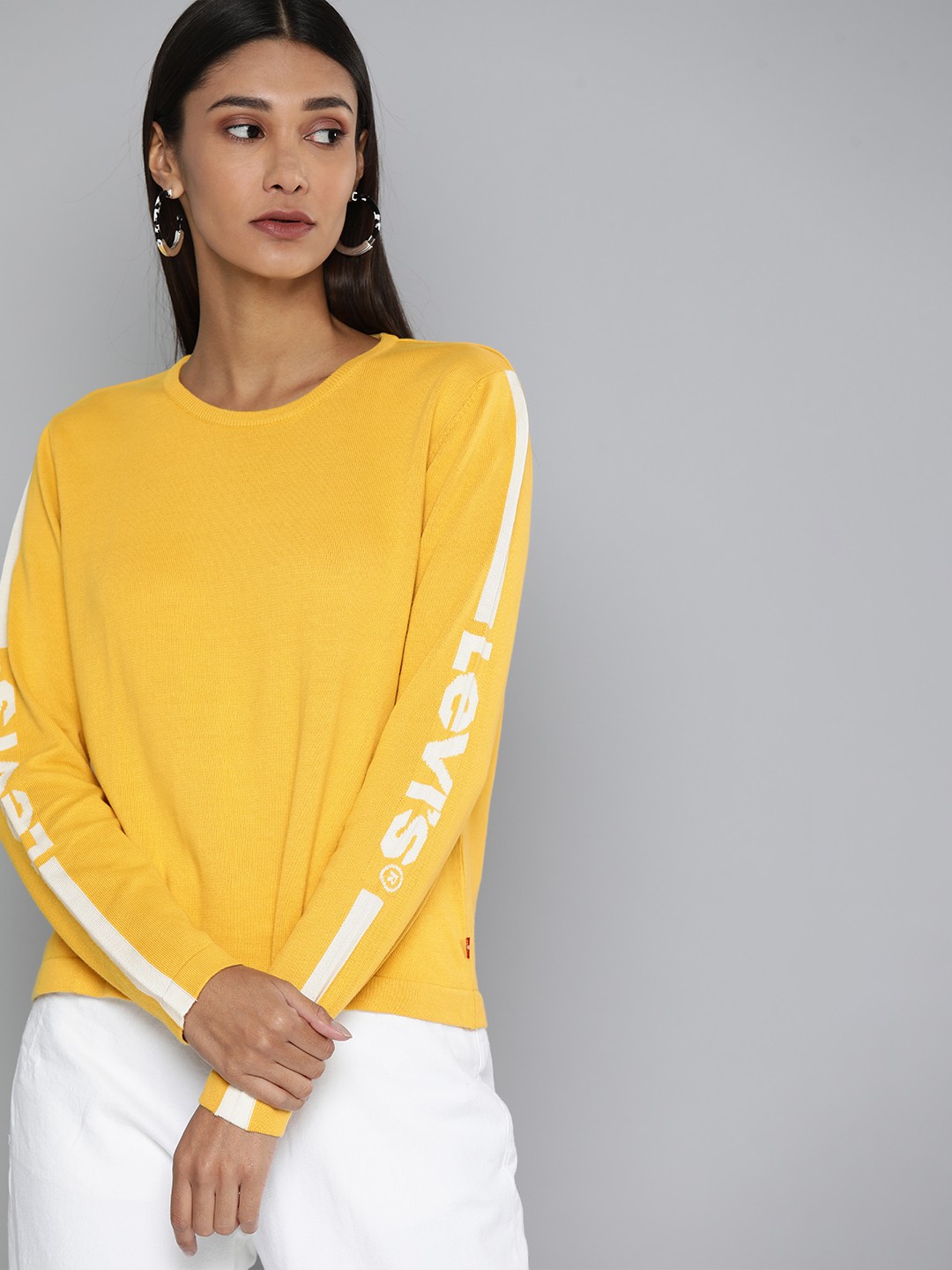 

Levis Women Yellow Pure Cotton T-shirt with Brand Logo Print on Sustainable on-shirt with Brand Logo Print on Sleeves