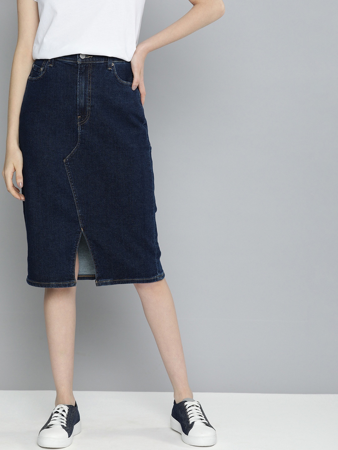 

Levis Blue Straight Fit Denim Sustainable Midi Skirt