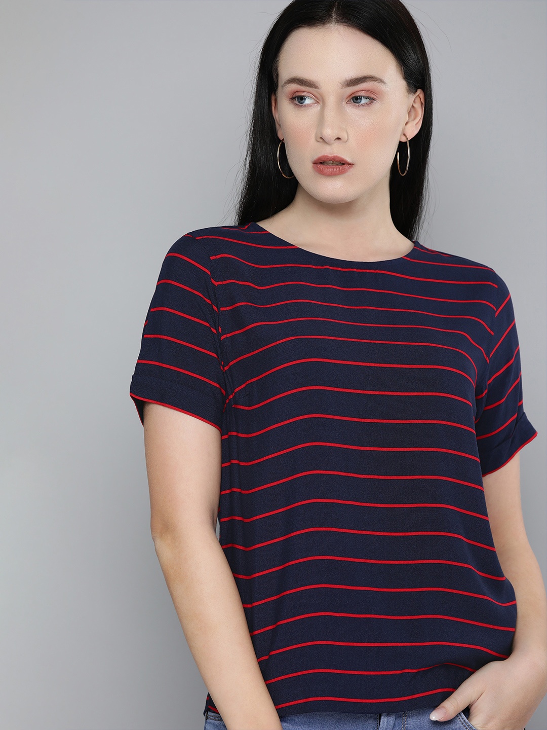

Levis Navy Blue & Red Striped Regular Sustainable Top