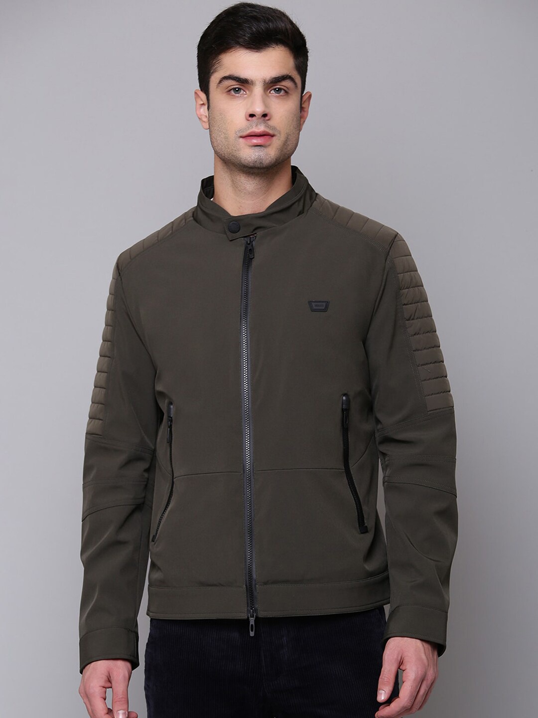 

Antony Morato Men Green Solid Biker Jacket