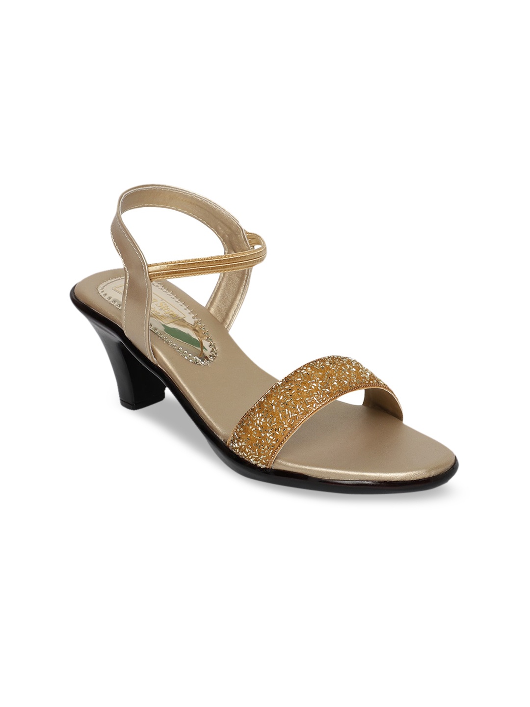 

LONDON STEPS Women Gold-Toned Embellished Block Heels