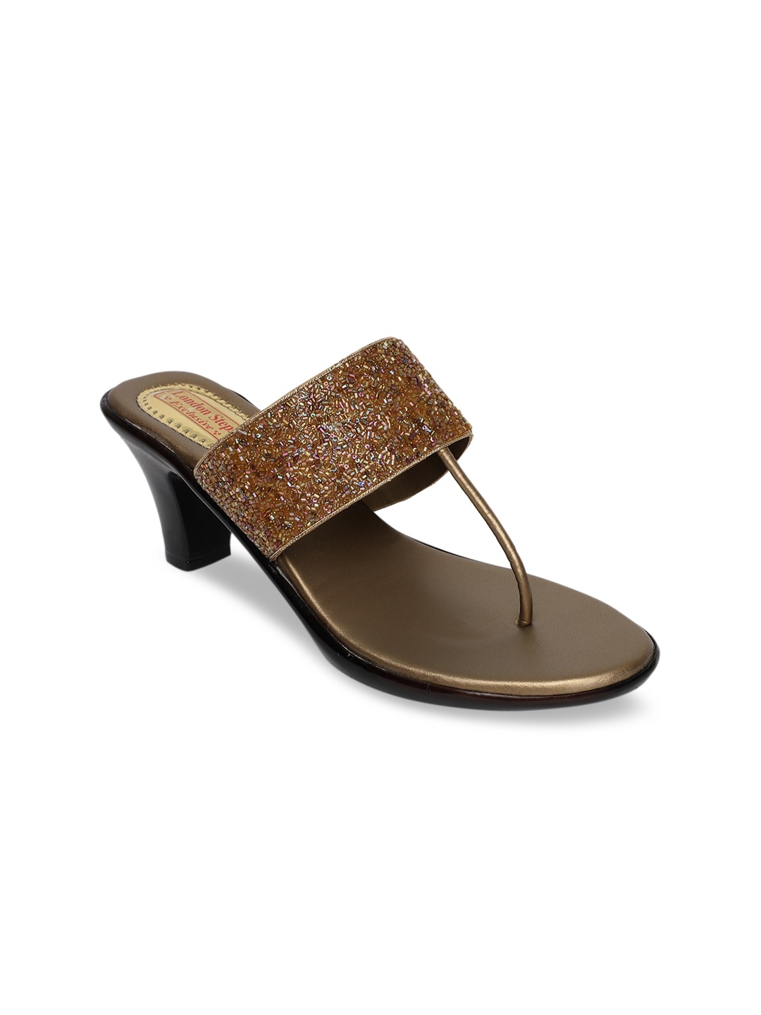 

LONDON STEPS Women Copper-Toned Embellished Block Heels