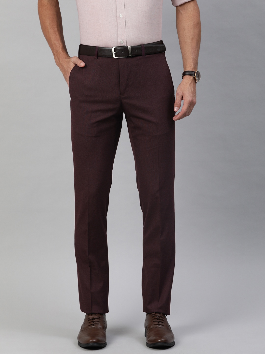 

Raymond Men Maroon Slim Fit Solid Formal Trousers