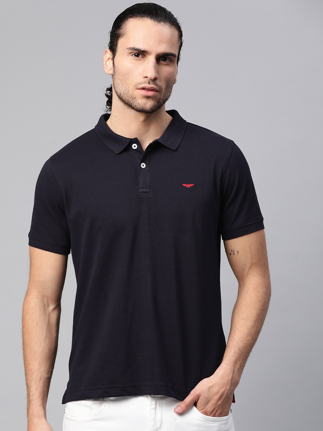 

Park Avenue Men Navy Blue Solid Polo Collar T-shirt