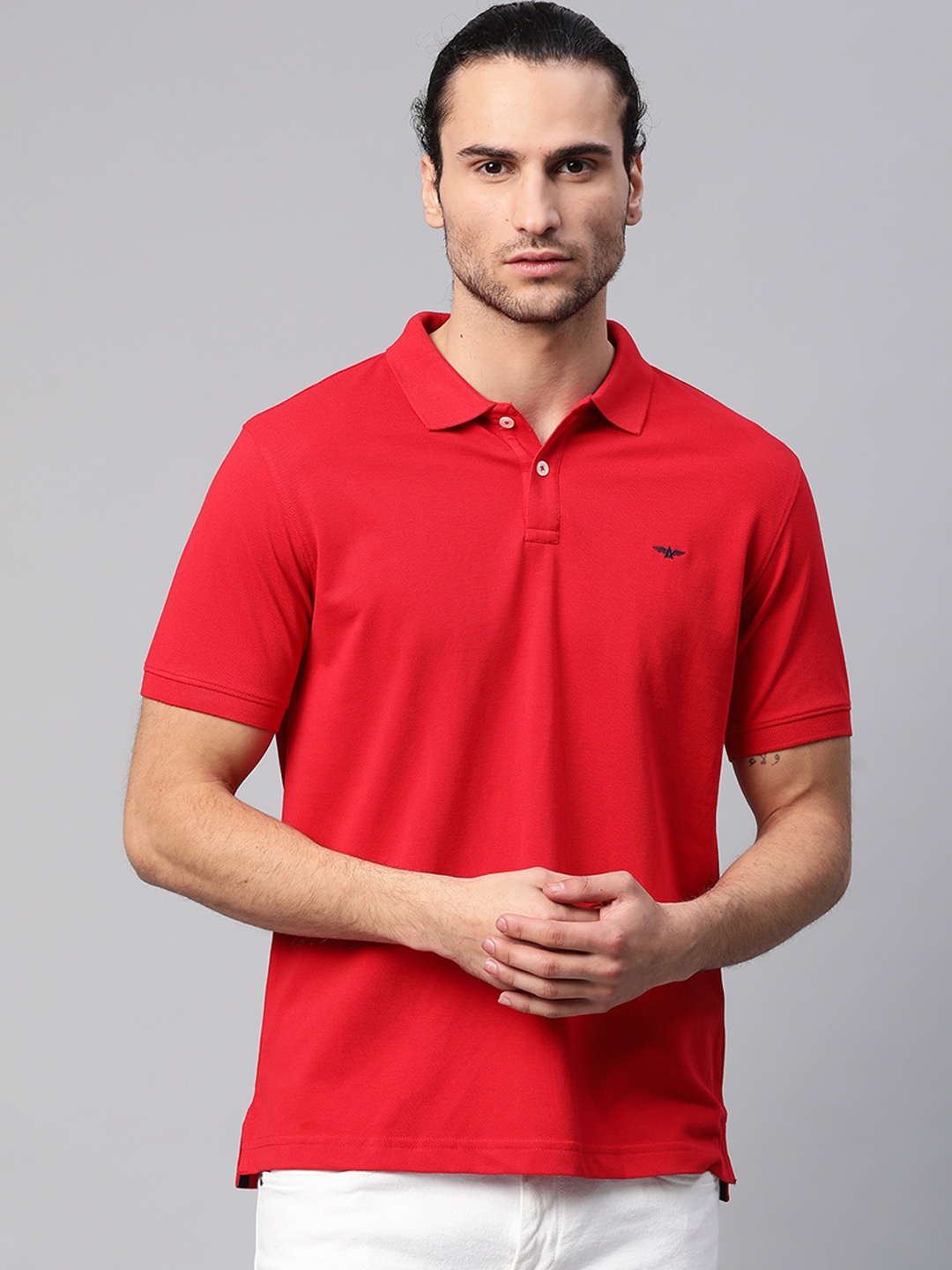 

Park Avenue Men Red Slim Fit Solid Polo Collar T-shirt