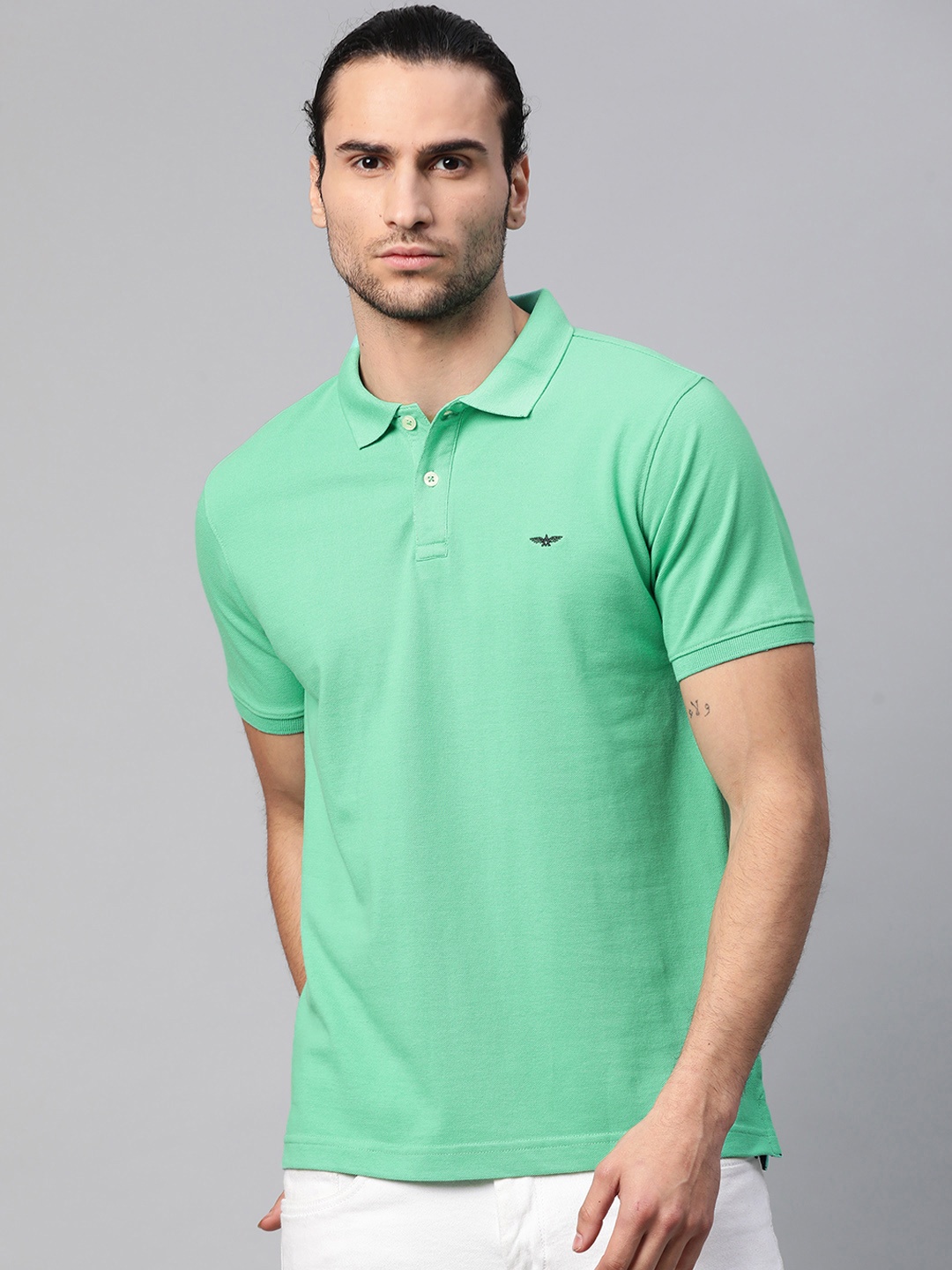 

Park Avenue Men Green Slim Fit Solid Polo Collar T-shirt