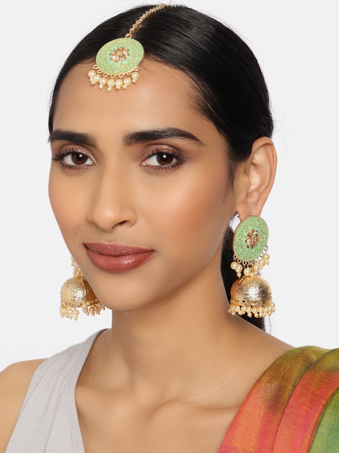 

Zaveri Pearls Green & Gold-Plated Meenakari Filigree Jewellery Set