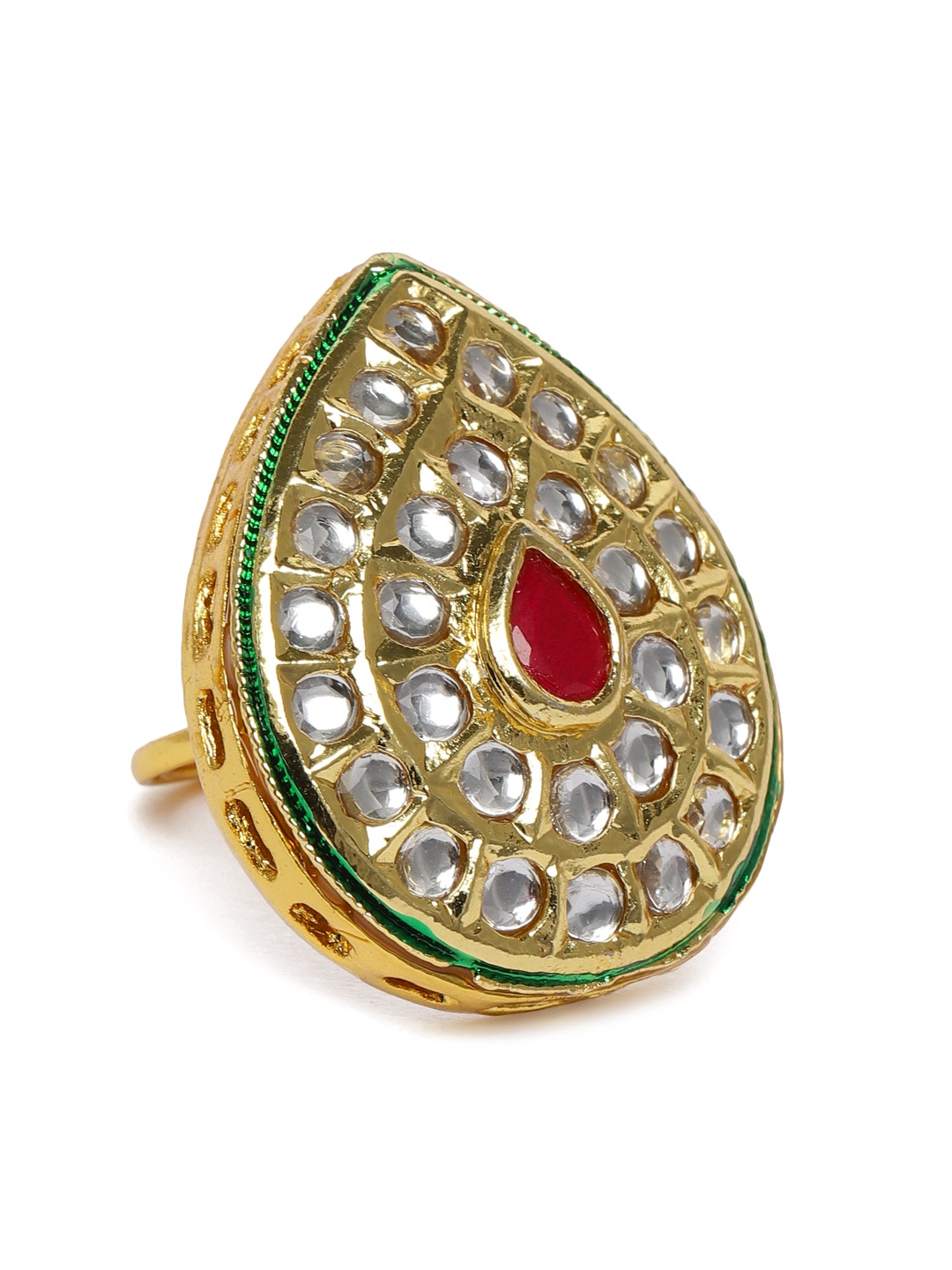 

Zaveri Pearls Gold-Plated Kundan Studded Adjustable Finger Ring