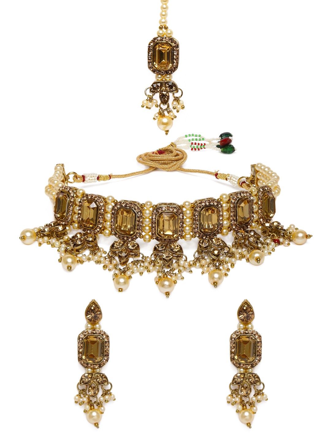 

Zaveri Pearls Gold-Plated Stone Studded Jewellery Set