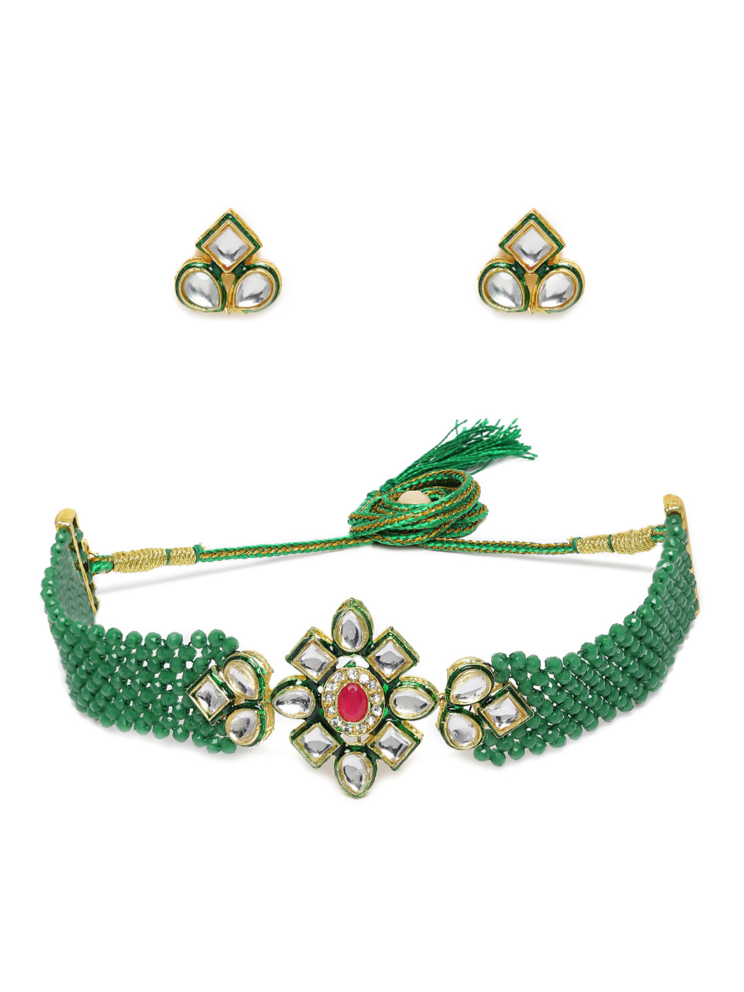 

Zaveri Pearls Green Crystal Shine Beaded Jewellery Set