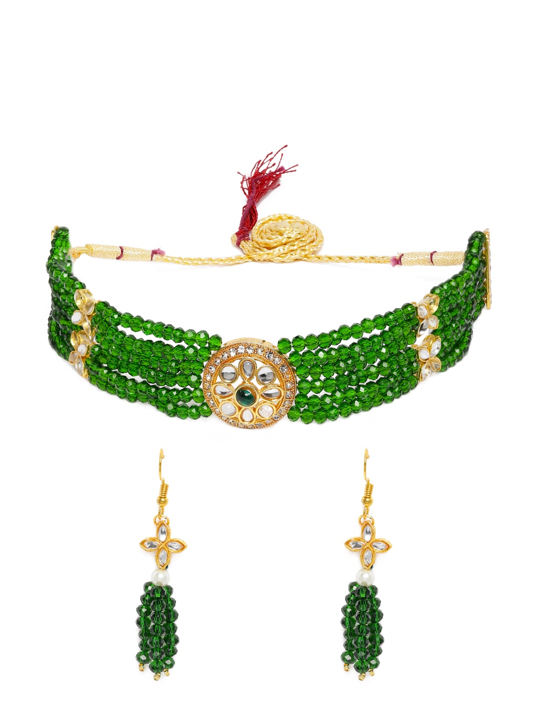 

Zaveri Pearls Green Crystal Shine Kundan Jewellery Set