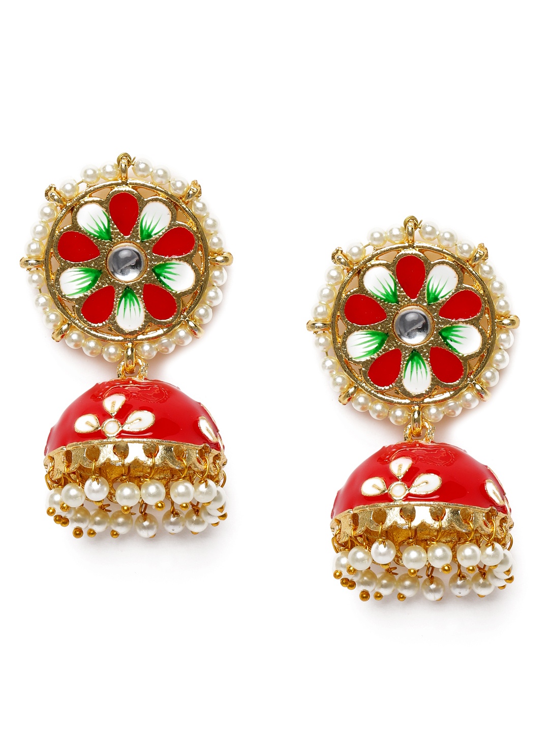 

Zaveri Pearls Red & Gold-Plated Dome Shaped Jhumkas