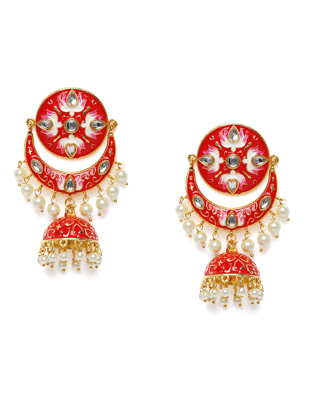 

Zaveri Pearls Red Embellished Classic Jhumkas