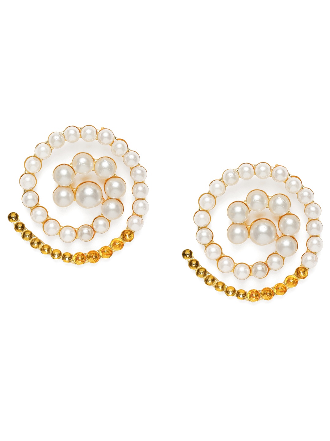 

Zaveri Pearls White Gold-Plated Spiral Pearl Studded Oversized Earrings
