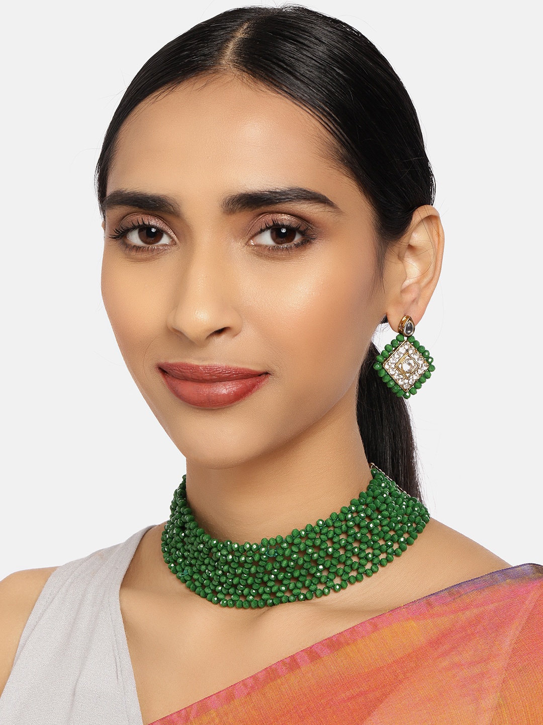 

Zaveri Pearls Green Crystal Shine Beaded Jewellery Set