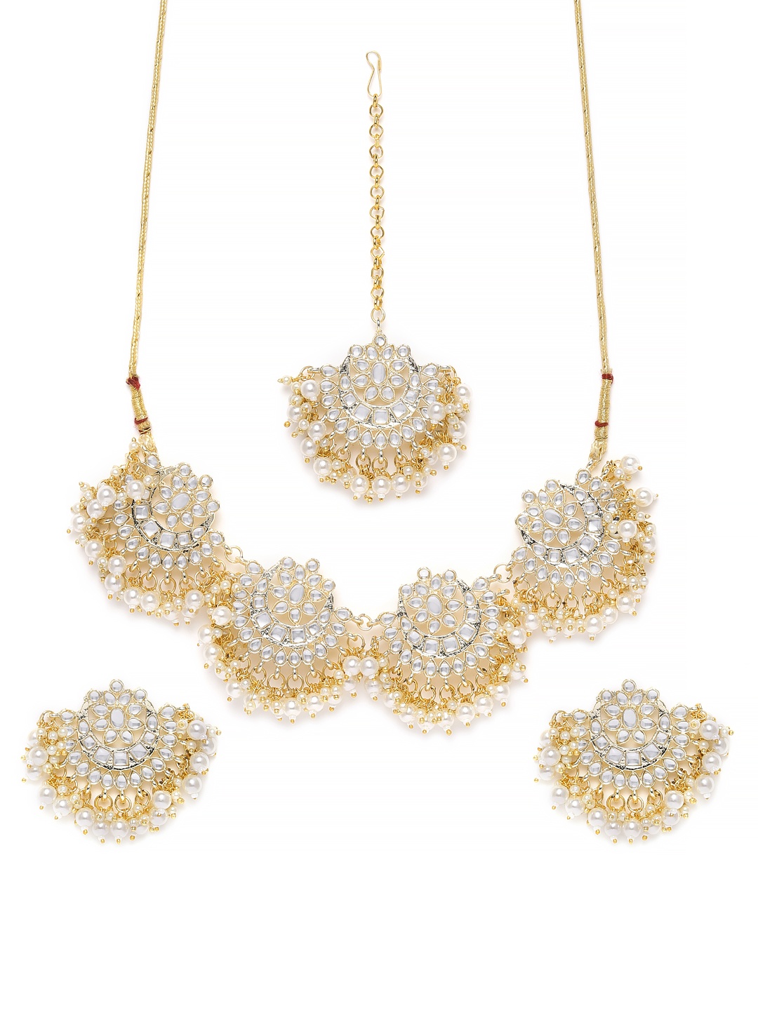 

Zaveri Pearls White Gold-Plated Pearls & Kundan Studded Jewellery Set